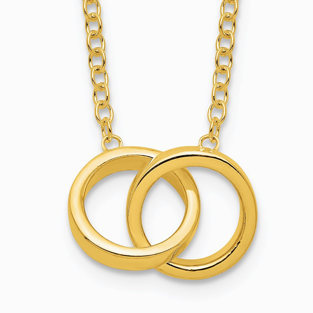 Sterling Silver Gold-tone Polished 2-Rings Necklace - Product Photo