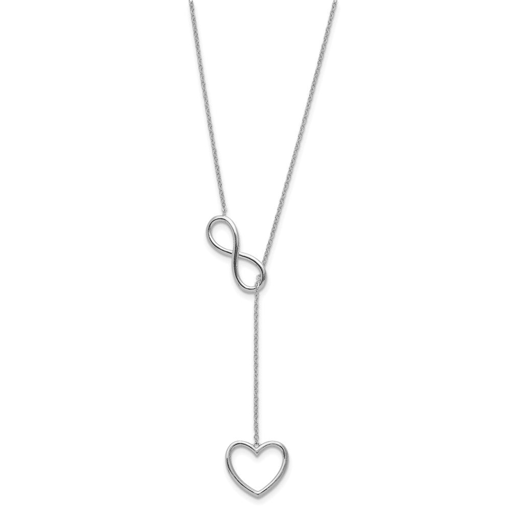 Sterling Silver Rhod-plated Infinity Drop Heart w/2 in ext Necklace - Product Photo