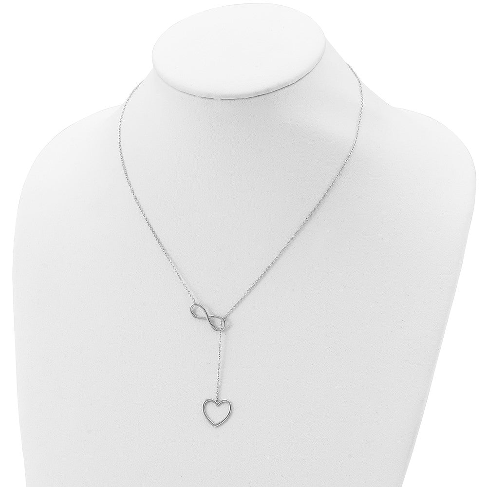 Sterling Silver Rhod-plated Infinity Drop Heart w/2 in ext Necklace - Product Photo
