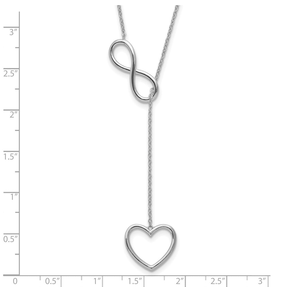 Sterling Silver Rhod-plated Infinity Drop Heart w/2 in ext Necklace - Product Photo