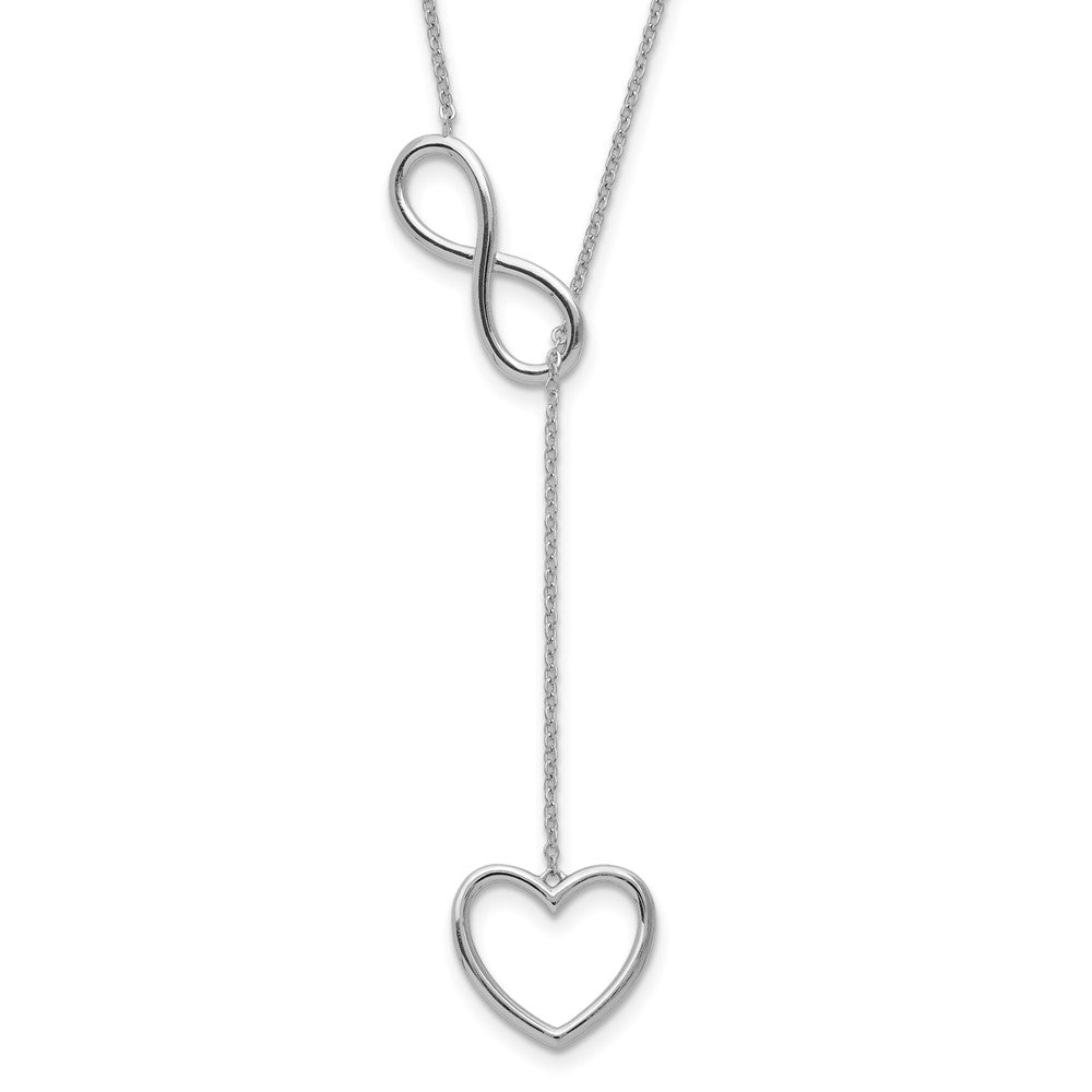 Sterling Silver Rhod-plated Infinity Drop Heart w/2 in ext Necklace - Product Photo