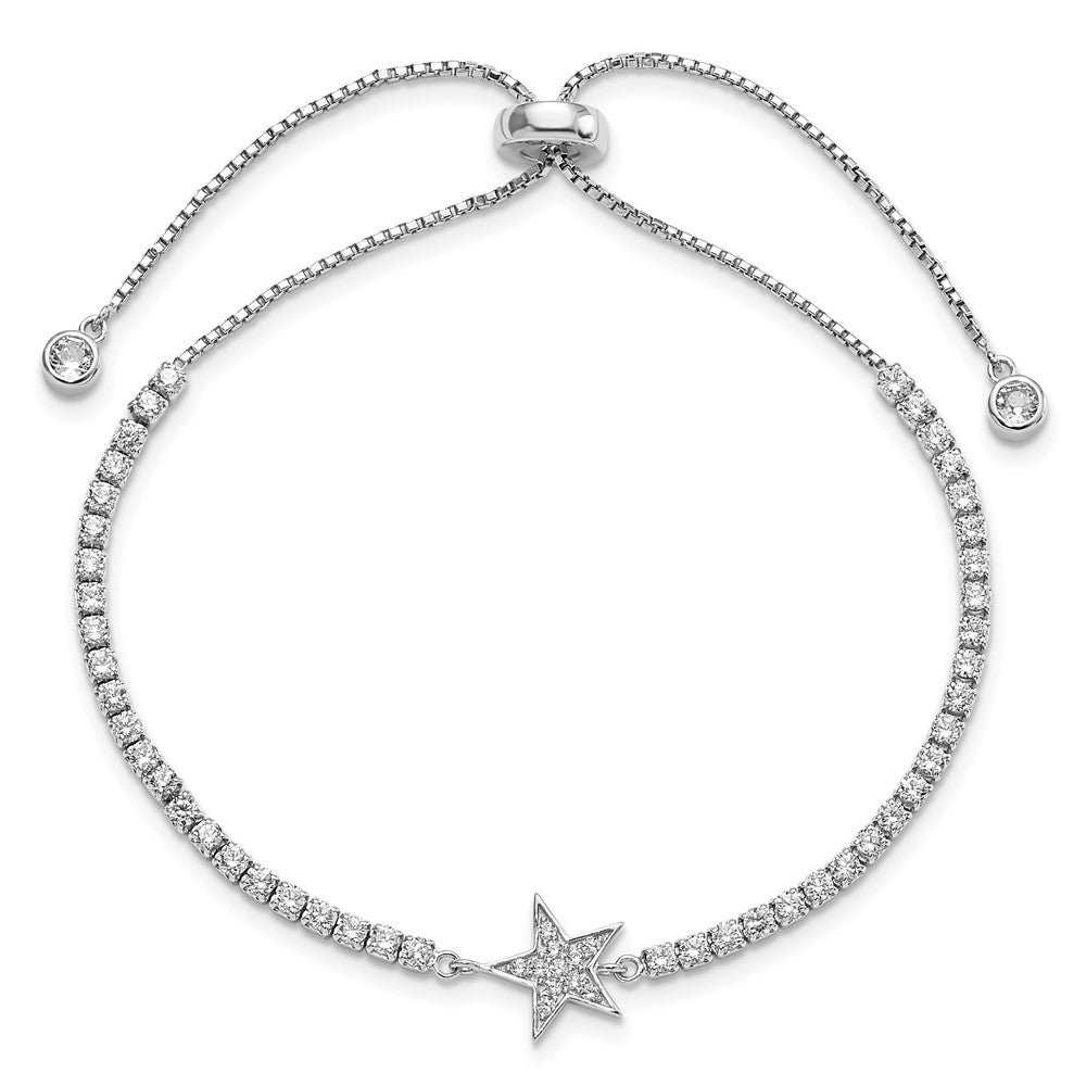 Sterling Silver Rhodium-Plated CZ Star Adjustable Bracelet - Product Photo