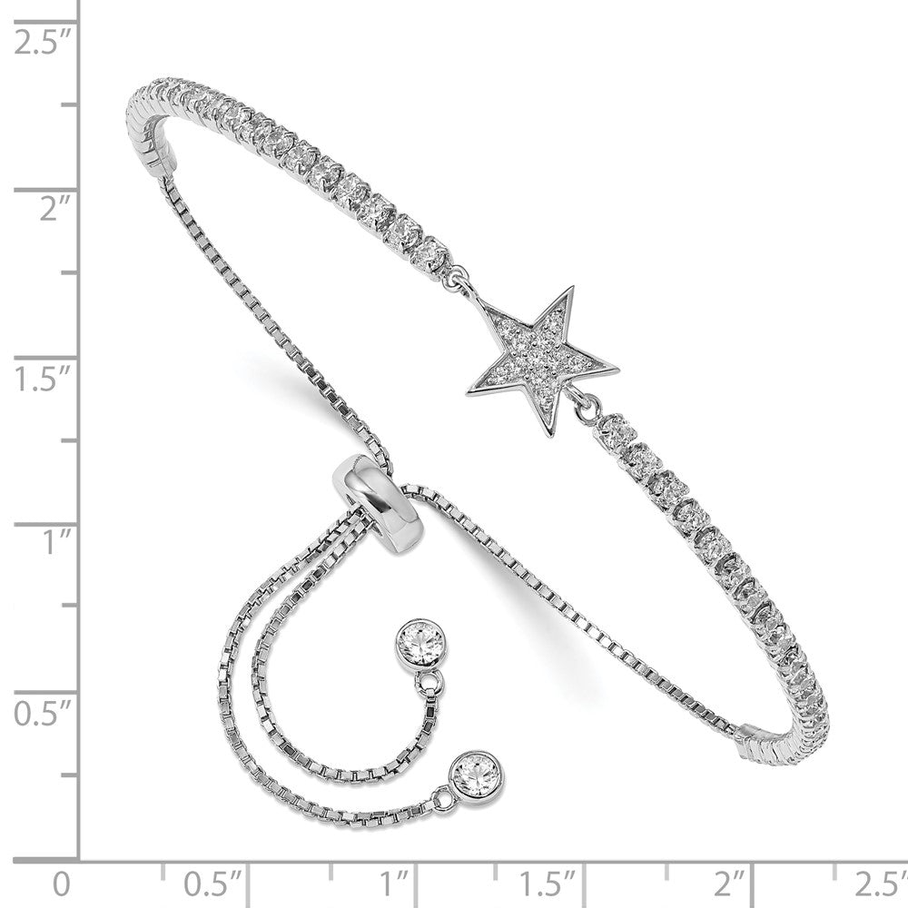 Sterling Silver Rhodium-Plated CZ Star Adjustable Bracelet - Product Photo