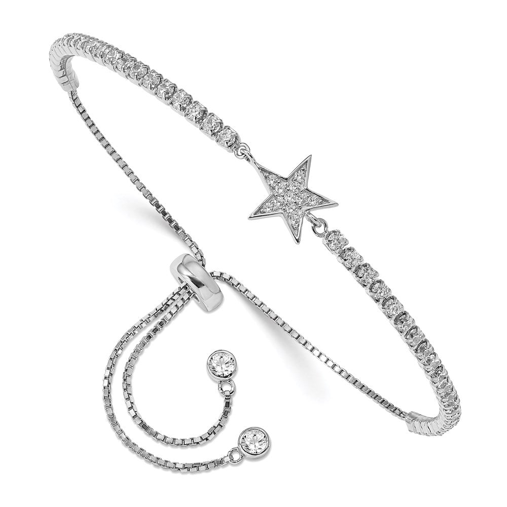 Sterling Silver Rhodium-Plated CZ Star Adjustable Bracelet - Product Photo