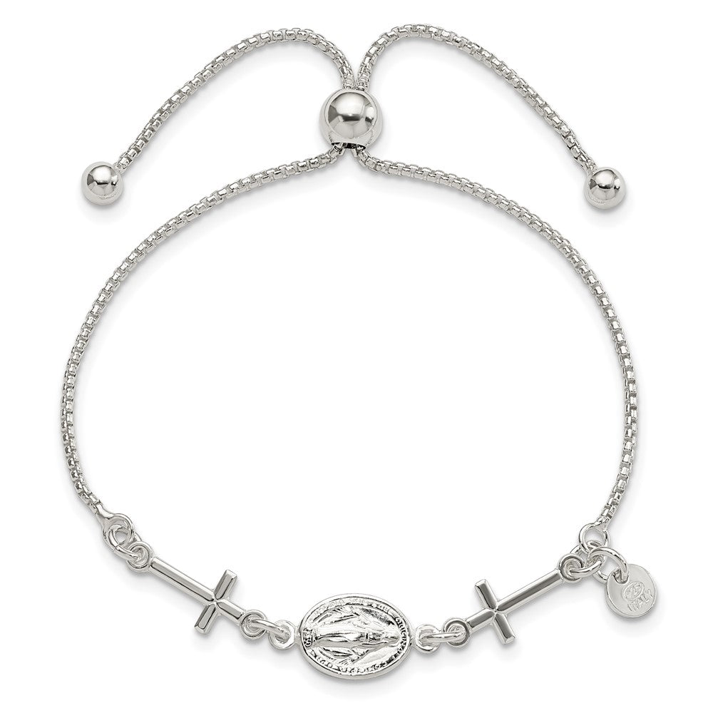 Sterling Silver Miraculous & Crosses Adjustable Bracelet - Product Photo