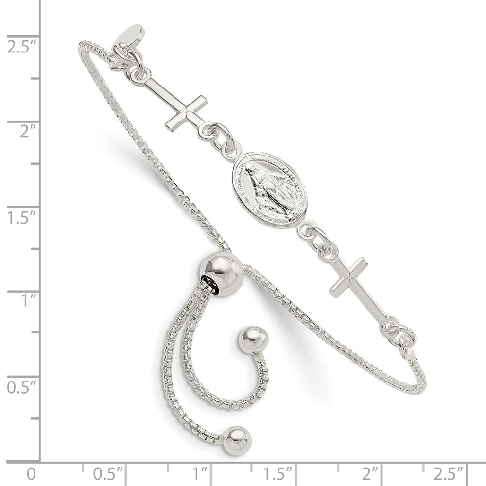 Sterling Silver Miraculous & Crosses Adjustable Bracelet - Product Photo