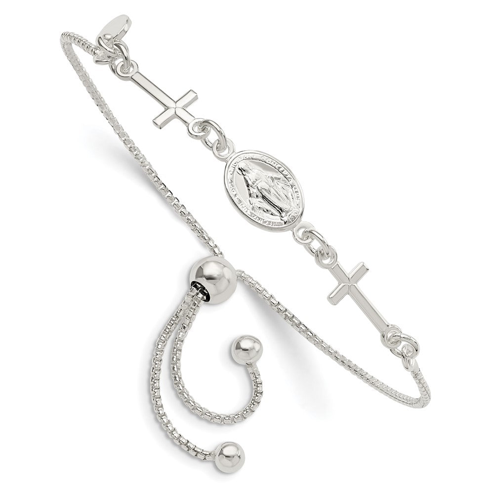 Sterling Silver Miraculous & Crosses Adjustable Bracelet - Product Photo