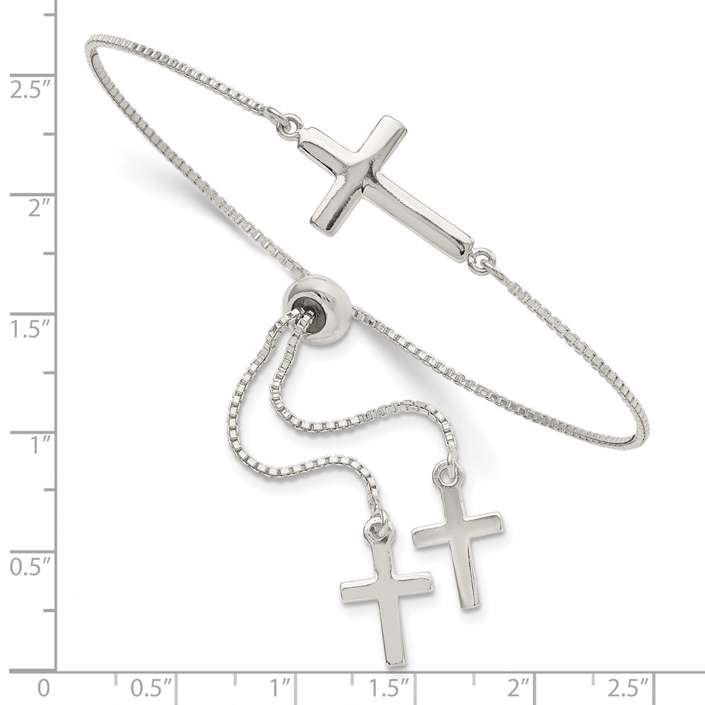 Sterling Silver Polished Cross Adjustable Bracelet - Product Photo