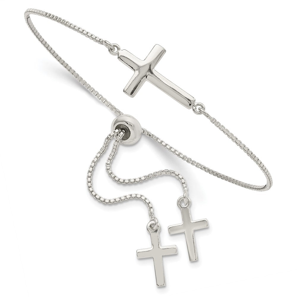 Sterling Silver Polished Cross Adjustable Bracelet - Product Photo