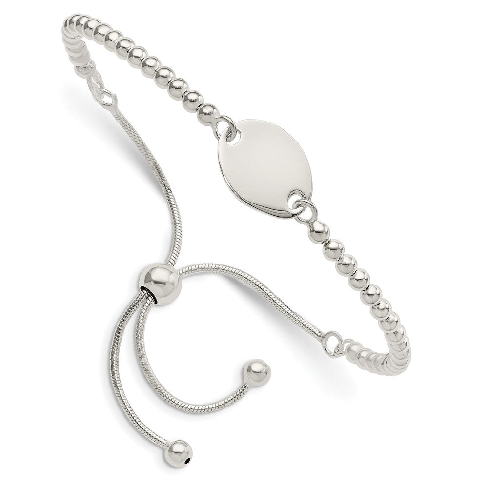 Sterling Silver Polished Beaded Adjustable Bracelet - Product Photo