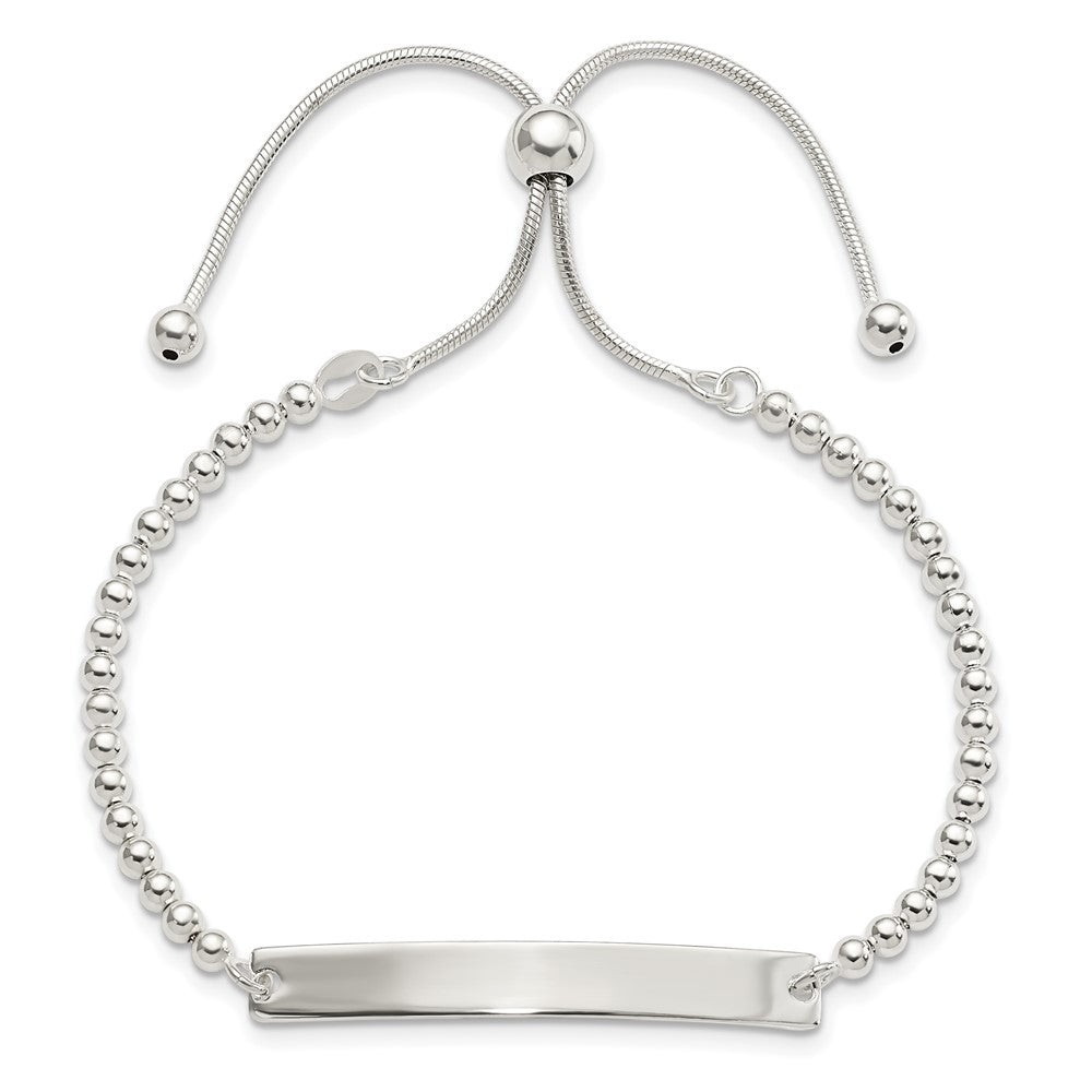 Sterling Silver Polished Beaded Adjustable ID Bracelet - Product Photo