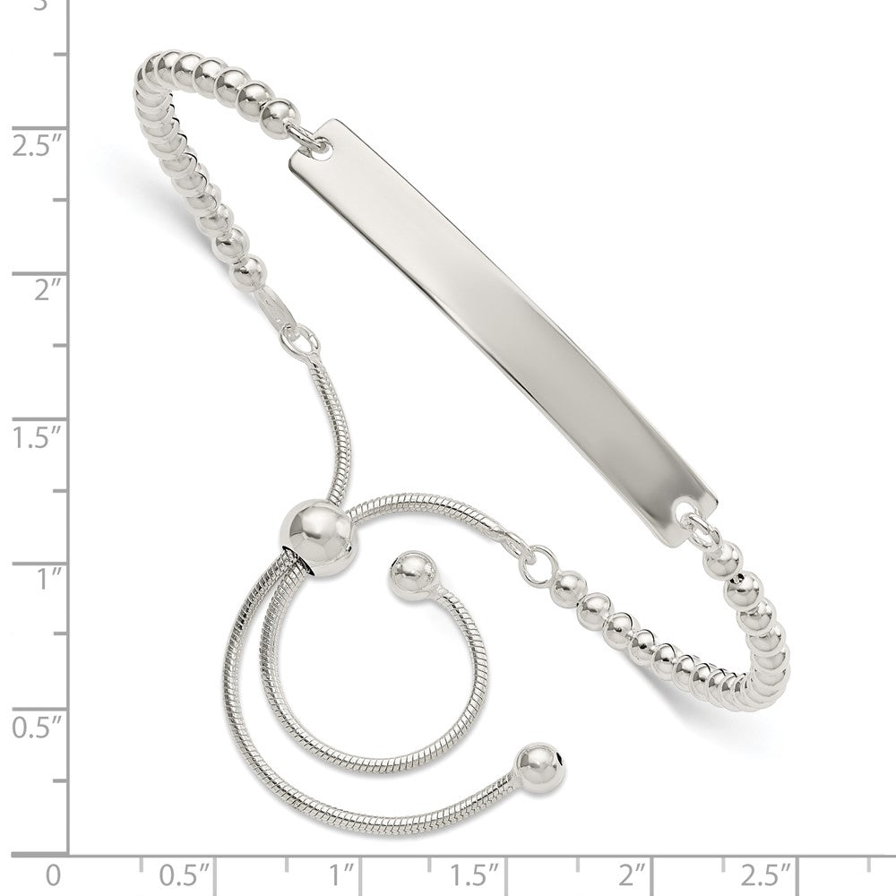Sterling Silver Polished Beaded Adjustable ID Bracelet - Product Photo