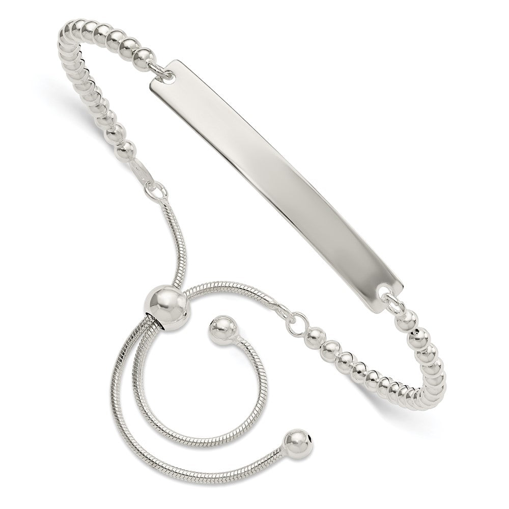 Sterling Silver Polished Beaded Adjustable ID Bracelet - Product Photo