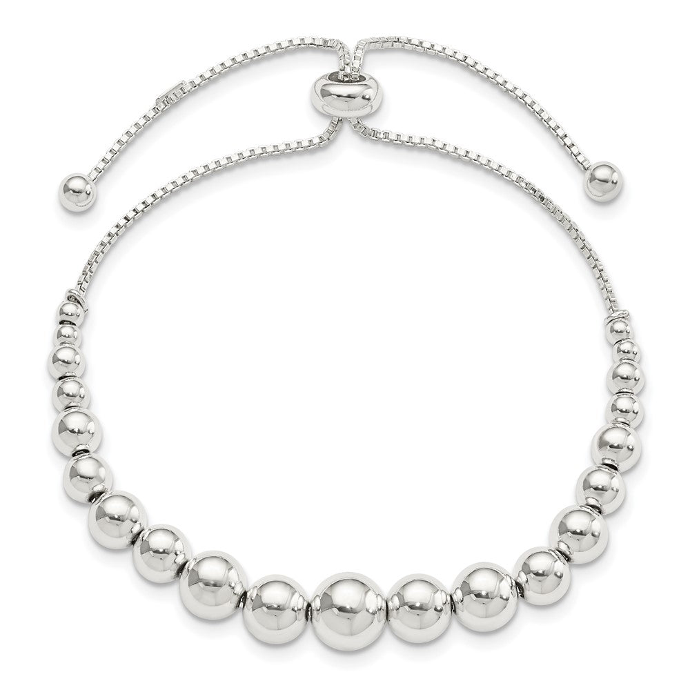Sterling Silver Polished Beaded Adjustable Bracelet - Product Photo