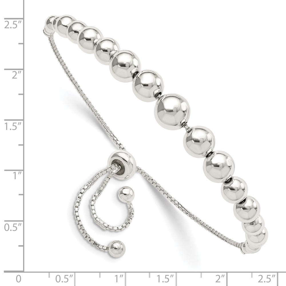 Sterling Silver Polished Beaded Adjustable Bracelet - Product Photo