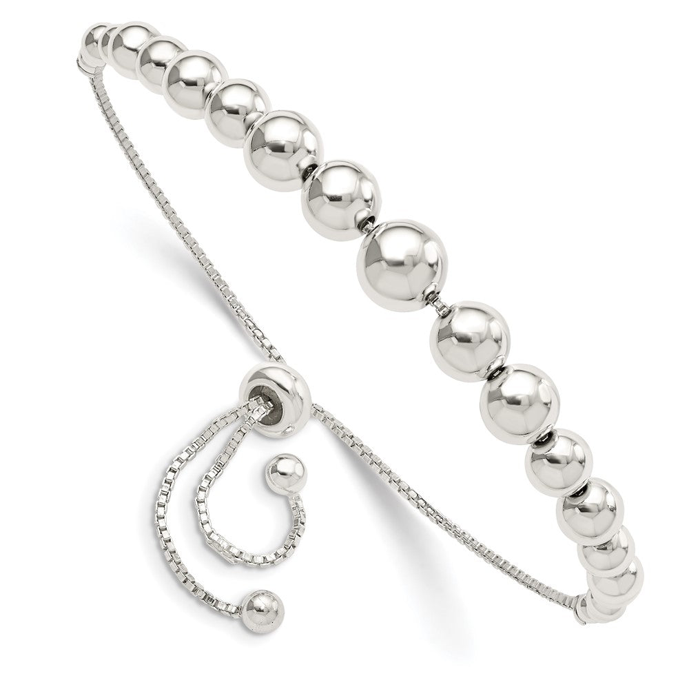 Sterling Silver Polished Beaded Adjustable Bracelet - Product Photo