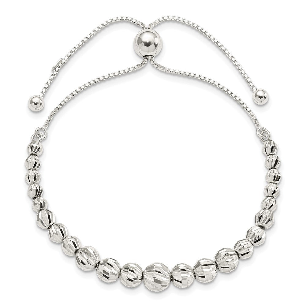 Sterling Silver Polished & D/C Beaded Adjustable Bracelet - Product Photo