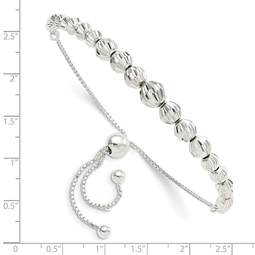 Sterling Silver Polished & D/C Beaded Adjustable Bracelet - Product Photo