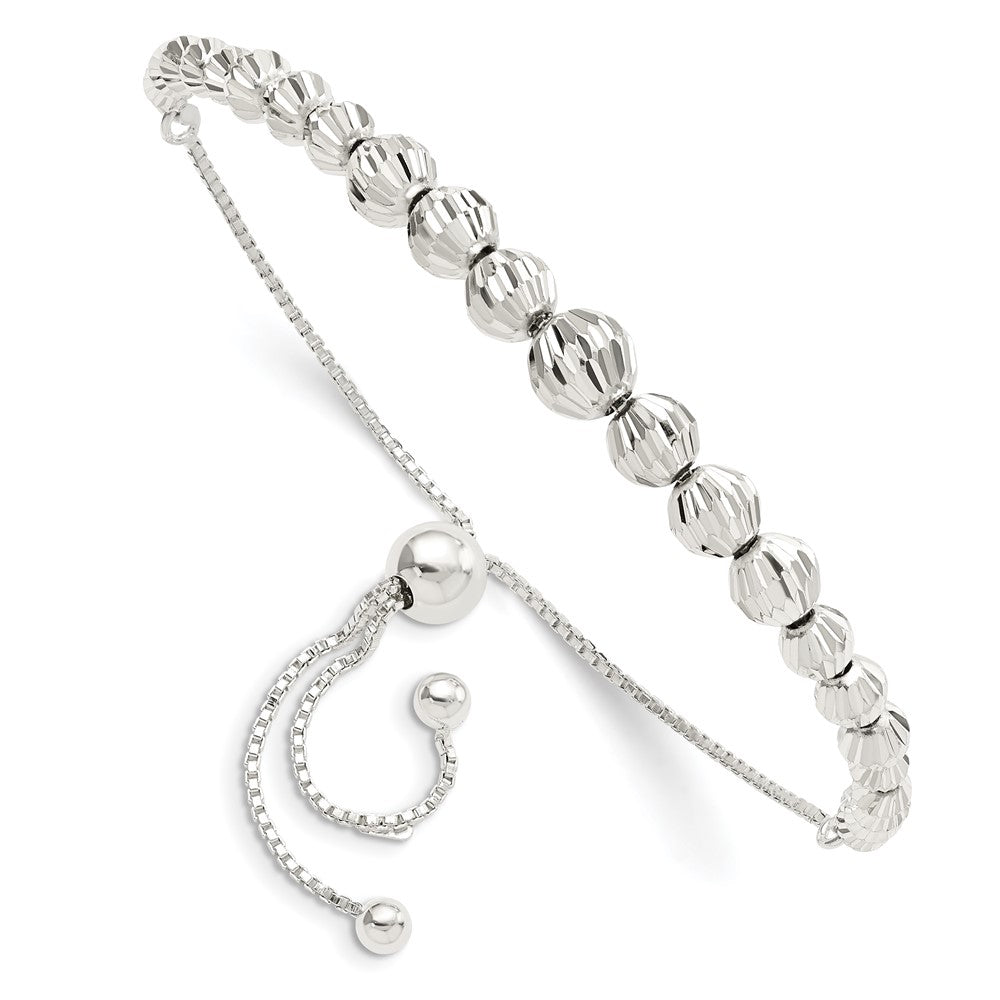 Sterling Silver Polished & Diamond-Cut Beaded Adjustable Bracelet