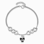 Sterling Silver RH CZ Enamel Skull with Flower 6.5in with 1in ext Bracelet - Product Photo