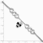 Sterling Silver RH CZ Enamel Skull with Flower 6.5in with 1in ext Bracelet - Product Photo
