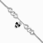 Sterling Silver RH CZ Enamel Skull with Flower 6.5in with 1in ext Bracelet - Product Photo