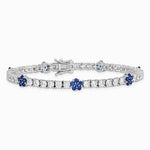 Sterling Silver Rhodium-plated Cr Blue Spinel & CZ Flower 7in Bracelet - Product Photo