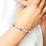 Sterling Silver Rhodium-plated Cr Blue Spinel & CZ Flower 7in Bracelet - Product Photo