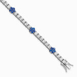 Sterling Silver Rhodium-plated Cr Blue Spinel & CZ Flower 7in Bracelet - Product Photo