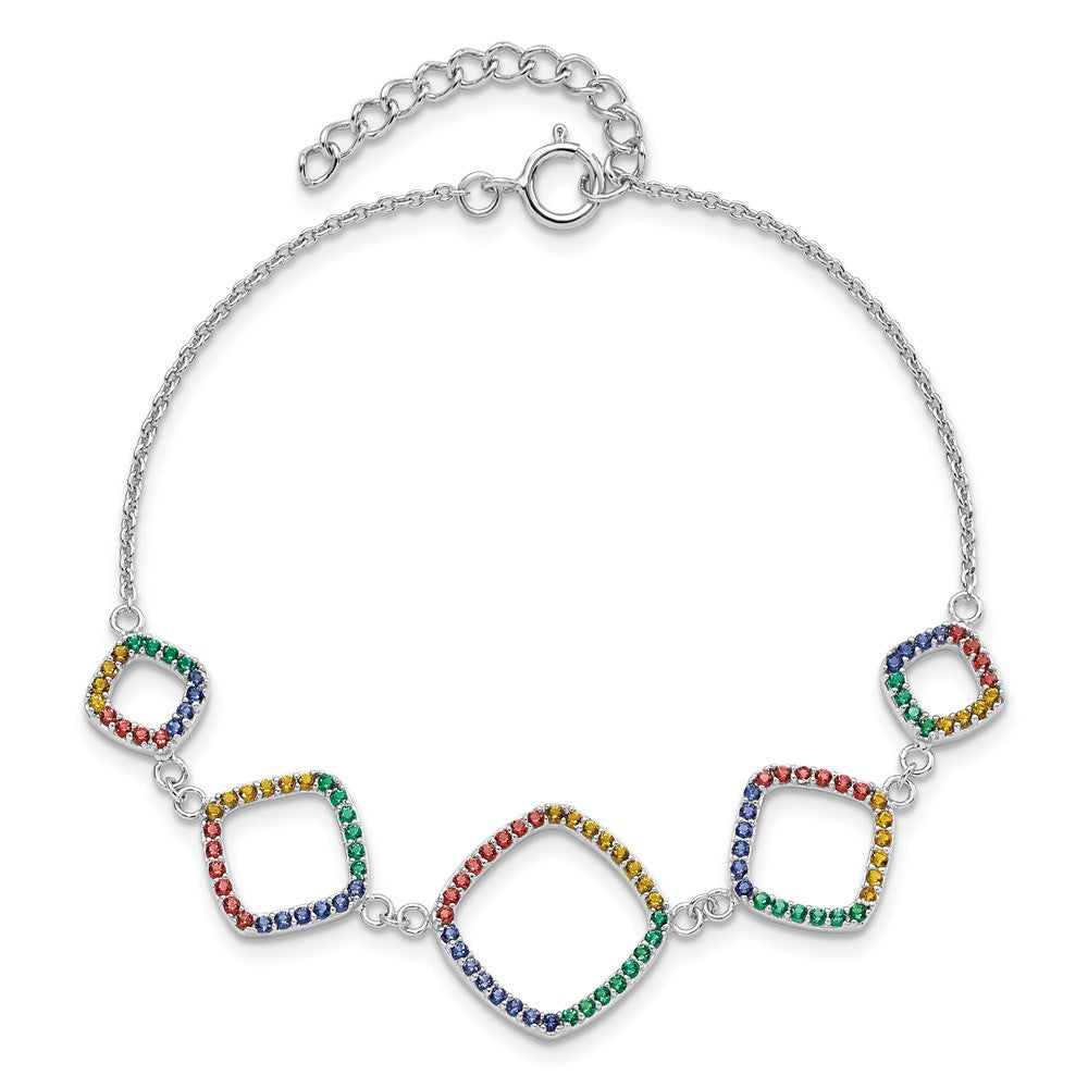 Sterling Silver  w/1in ext RH-plated Multi-color Nano Crystal Bracelet - Product Photo