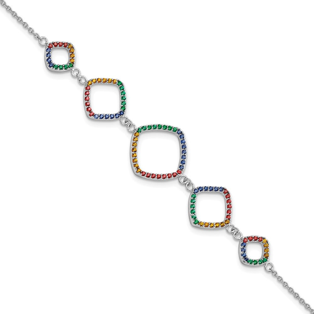 Sterling Silver  w/1in ext RH-plated Multi-color Nano Crystal Bracelet - Product Photo
