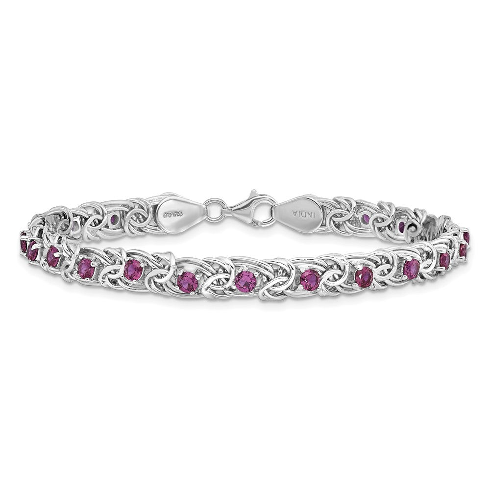 Sterling Silver Rhodium-plated Dark Pink Glass Flat Link 7.5in Bracelet - Product Photo