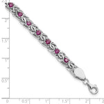 Sterling Silver Rhodium-plated Dark Pink Glass Flat Link 7.5in Bracelet - Product Photo