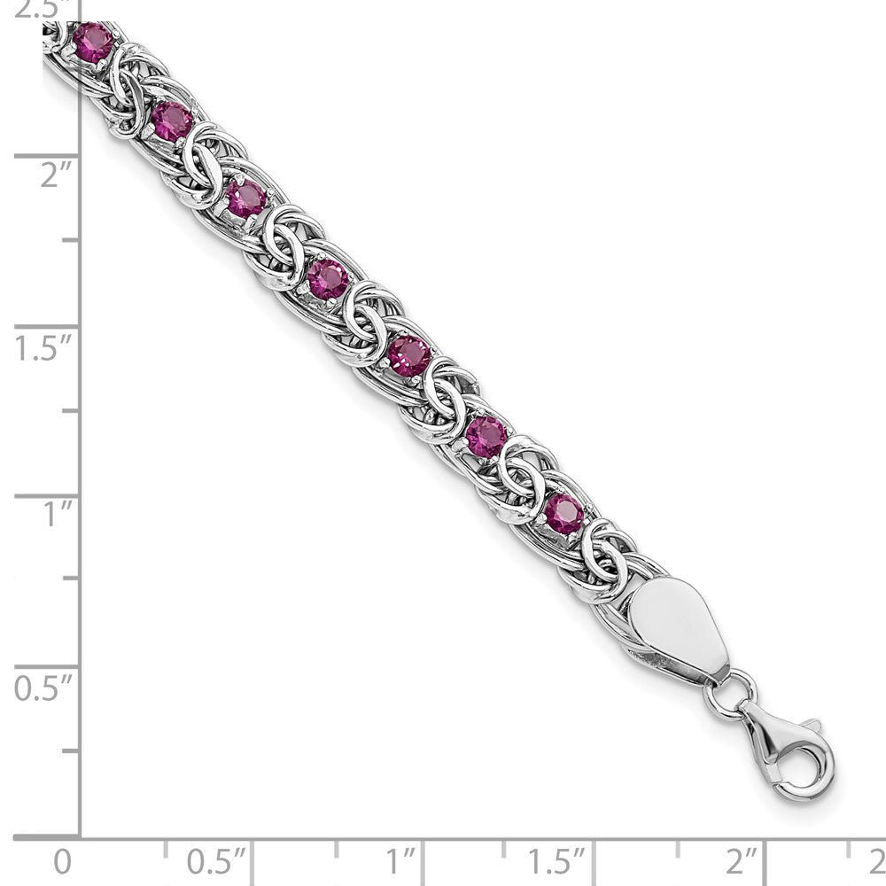 Sterling Silver Rhodium-plated Dark Pink Glass Flat Link 7.5in Bracelet - Product Photo