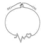 Sterling Silver Polished Rhodium Micro PavÃ© CZ Heartbeat Adj. Bracelet - Product Photo