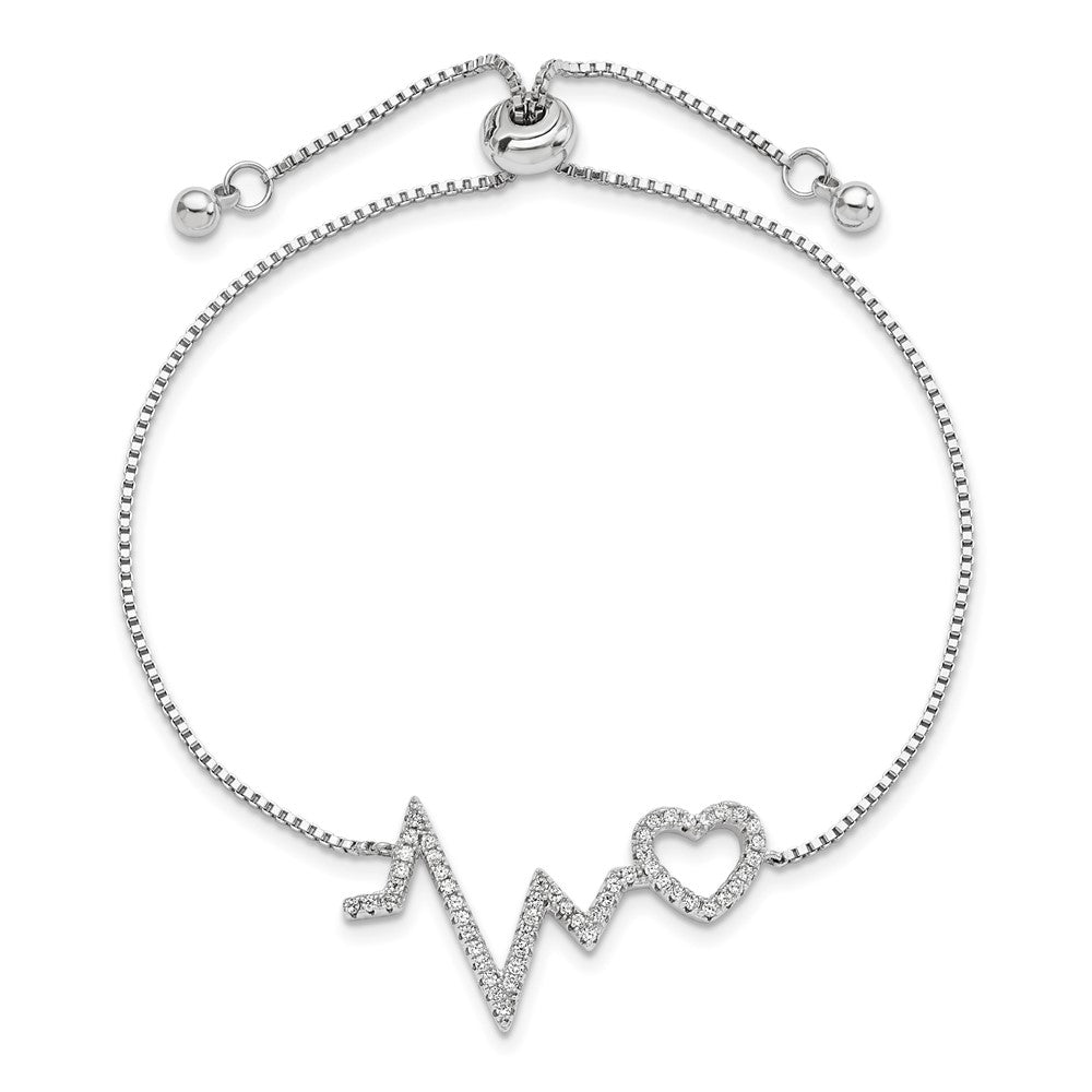 Sterling Silver Polished Rhodium Micro PavÃ© CZ Heartbeat Adj. Bracelet - Product Photo
