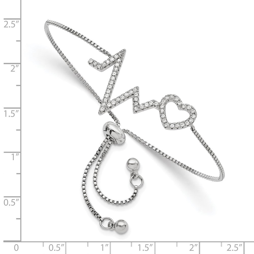Sterling Silver Polished Rhodium Micro PavÃ© CZ Heartbeat Adj. Bracelet - Product Photo