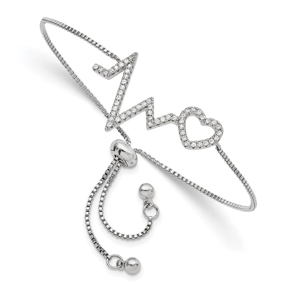 Sterling Silver Polished Rhodium Micro PavÃ© CZ Heartbeat Adj. Bracelet - Product Photo