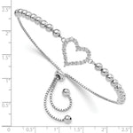 Sterling Silver Rhodium-plated Beaded CZ Heart Adjustable Bracelet - Product Photo