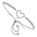 Sterling Silver Rhodium-plated Beaded CZ Heart Adjustable Bracelet - Product Photo
