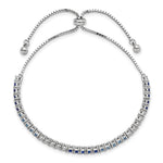 Sterling Silver Rhodium Created Blue Spinel & CZ Adjustable Bracelet - Product Photo