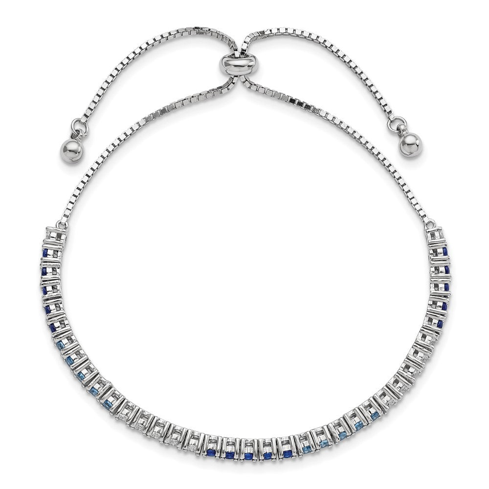 Sterling Silver Rhodium Created Blue Spinel & CZ Adjustable Bracelet - Product Photo