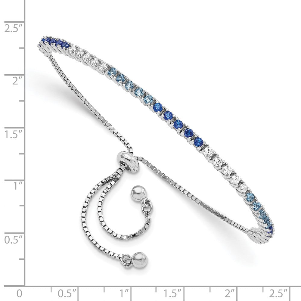 Sterling Silver Rhodium Created Blue Spinel & CZ Adjustable Bracelet - Product Photo
