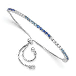 Sterling Silver Rhodium Created Blue Spinel & CZ Adjustable Bracelet - Product Photo