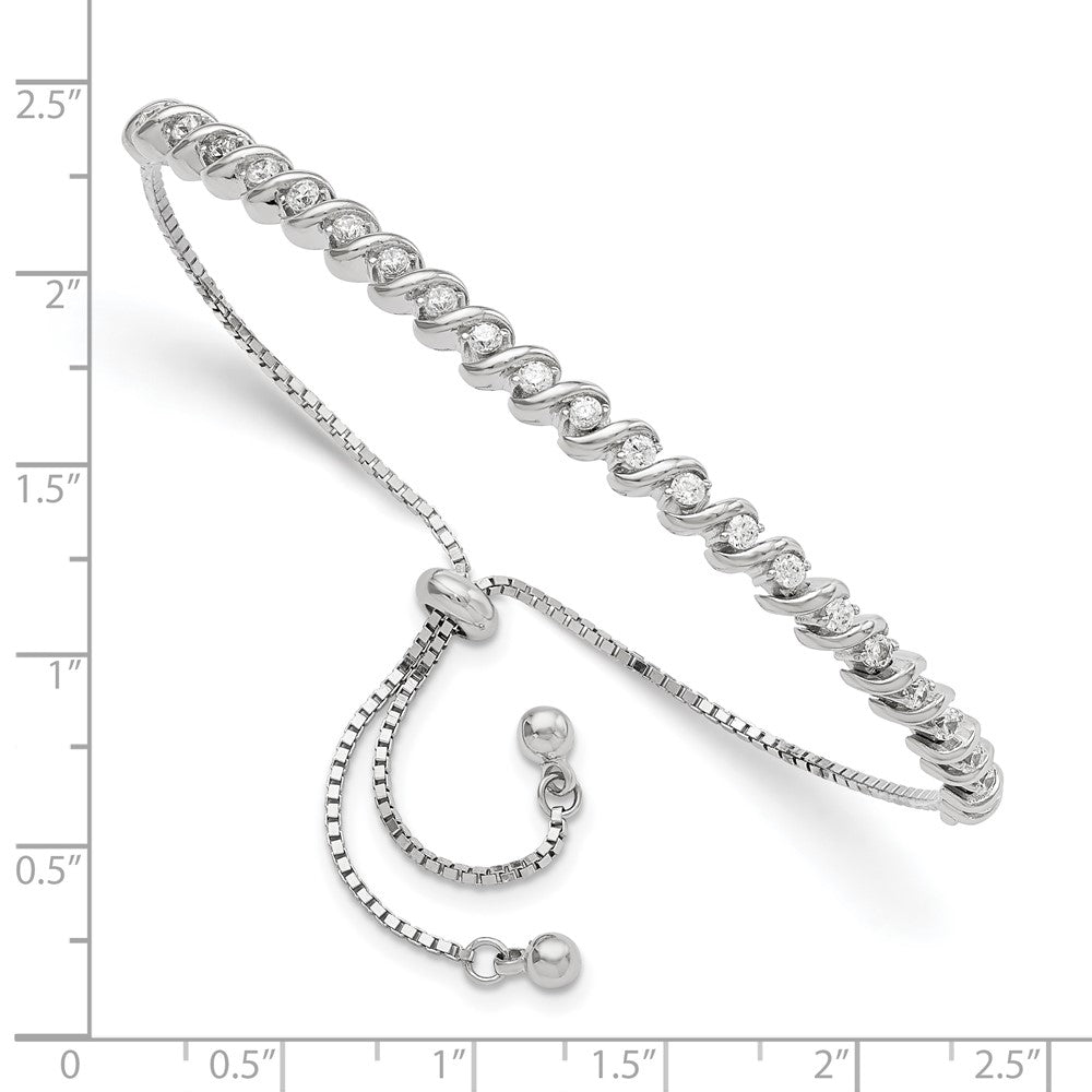 Sterling Silver Polished Rhodium-plated CZ Adjustable Bracelet - Product Photo