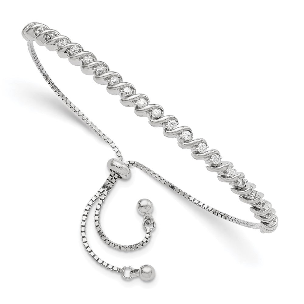 Sterling Silver Polished Rhodium-plated CZ Adjustable Bracelet - Product Photo