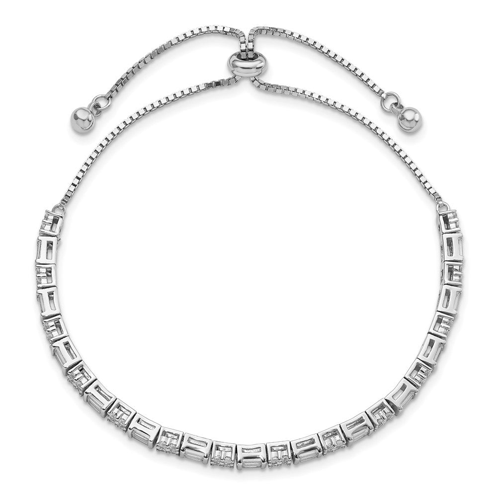 Sterling Silver Polished Rhodium-plated CZ Adjustable Bracelet - Product Photo