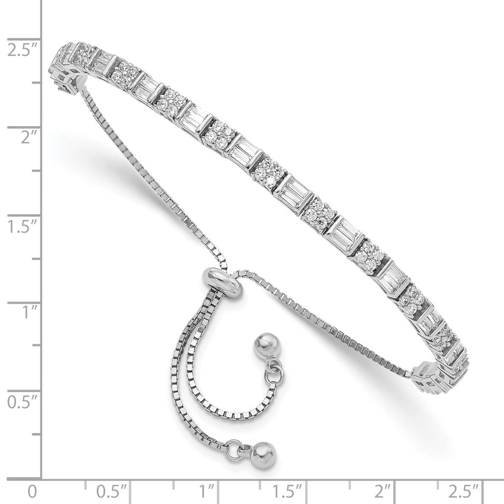 Sterling Silver Polished Rhodium-plated CZ Adjustable Bracelet - Product Photo