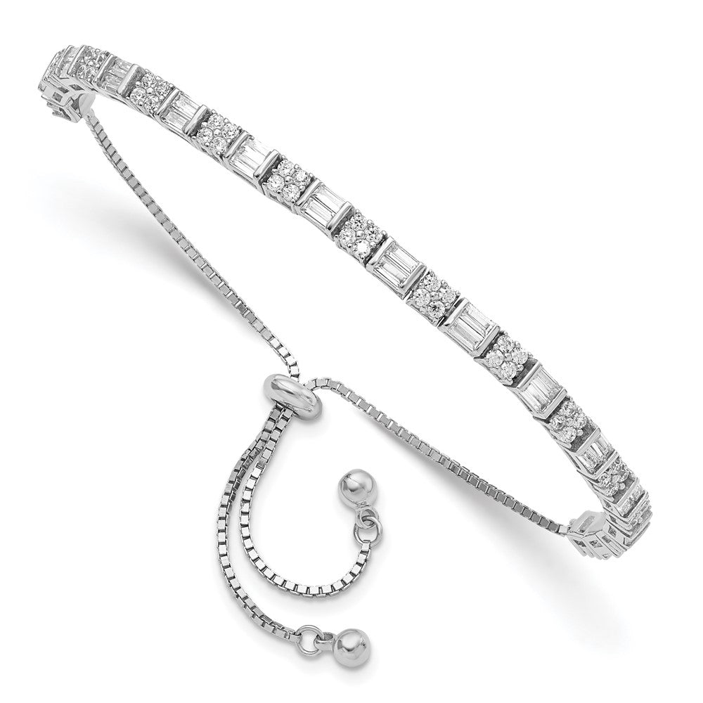 Sterling Silver Polished Rhodium-plated CZ Adjustable Bracelet - Product Photo