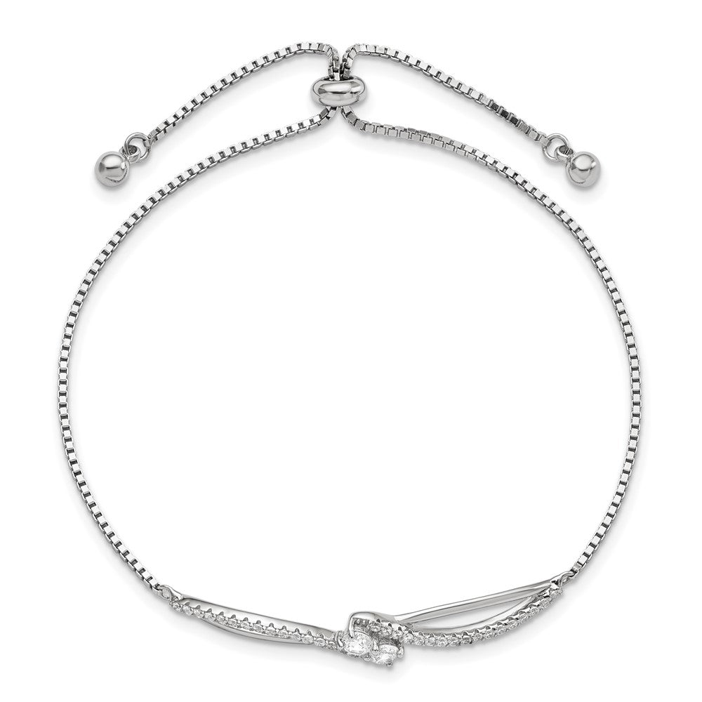 Sterling Silver Polished Rhodium-plated CZ Adjustable Bracelet - Product Photo